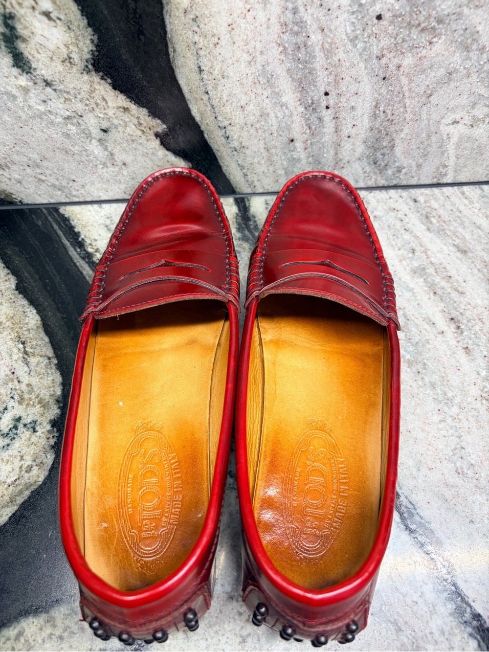 Tod’s Women’s Red Leather Penny Loafers Italy EU 38 US 8 Driving Shoes - Picture 9 of 11